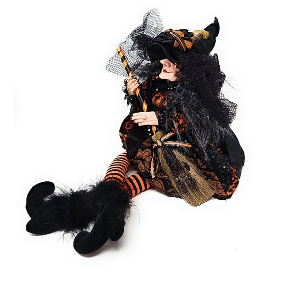 Halloween Elf Witch 19" Black Broom Party Decor Wreath Center - Picture 3 of 6